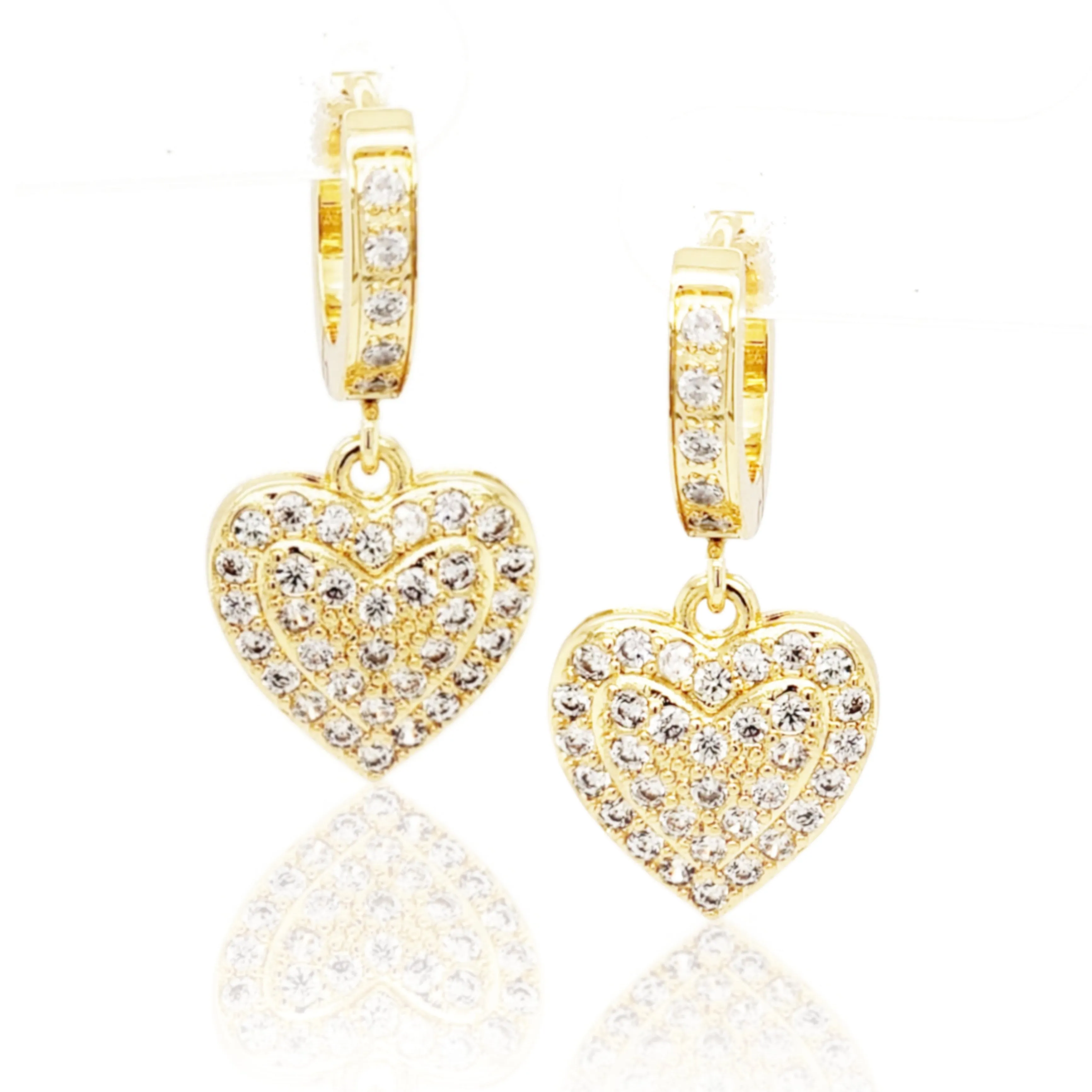 Pretty Decoration Surgical Steel Gold Plated CZ Heart Earrings
