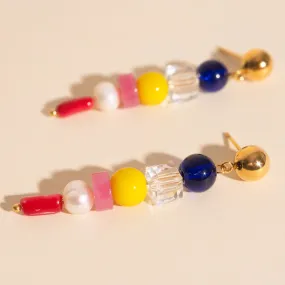 Evening Adornment Geometric Ornament Sea Glass Dangle Stud Earrings