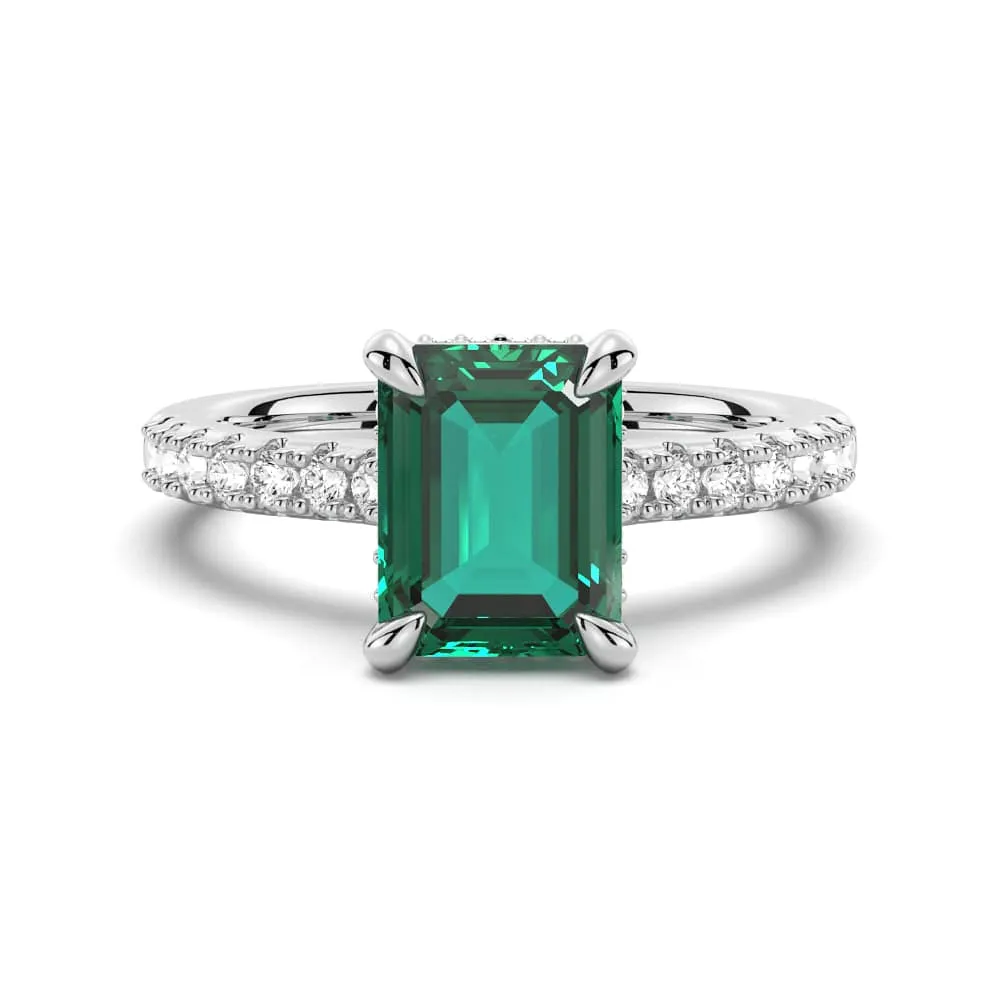 3 CT. Side Stone Lab Grown Emerald Engagement Ring With Hidden Halo Classic Piece Elegant Radiance