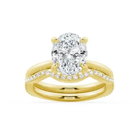 Clean Lines Any Occasion Oval Solitaire Moissanite Ring Set With Matching Wedding Band