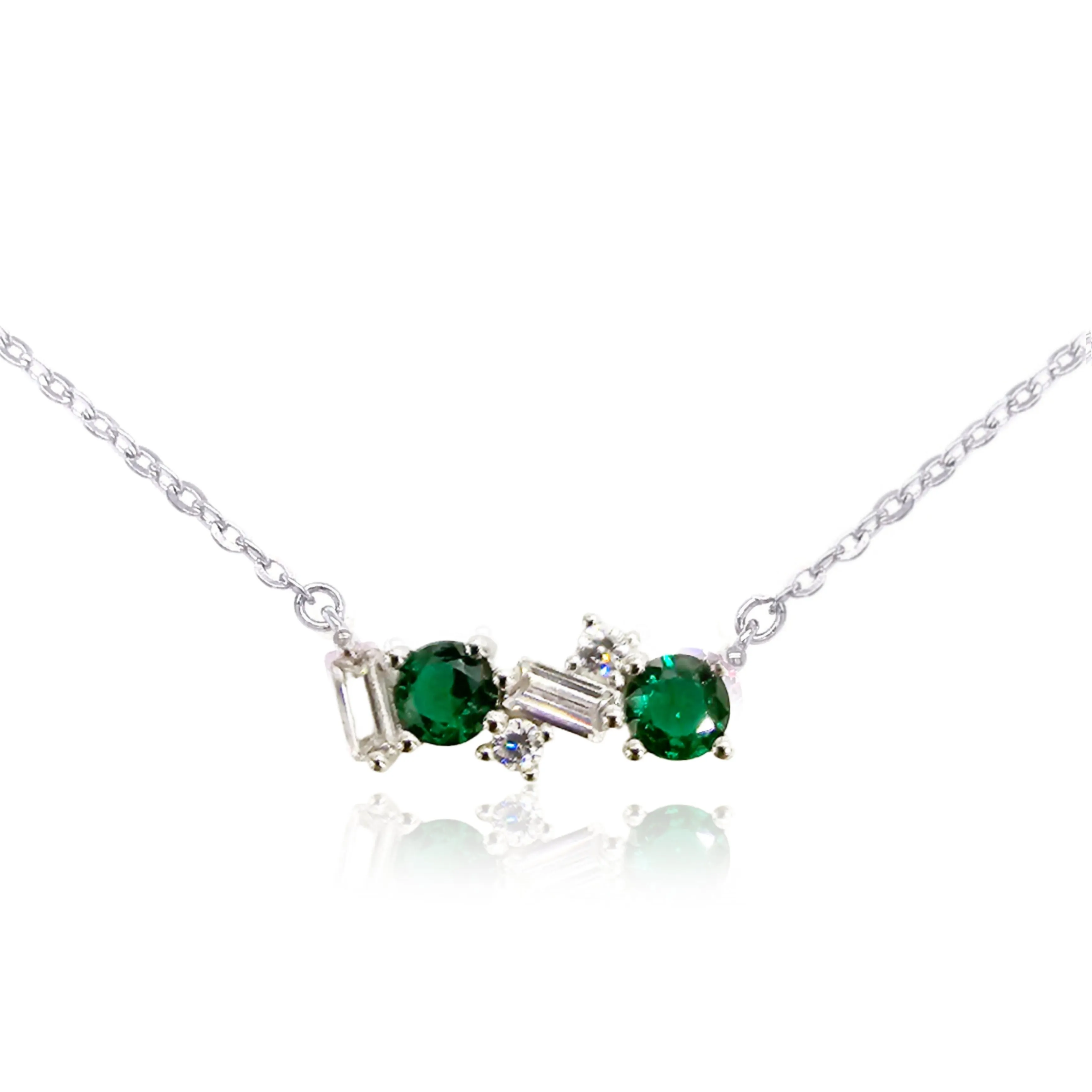 Wire Wrapped Piece Wonderful Adornment Sterling Silver Pink or Clear and Emerald Bar Necklace