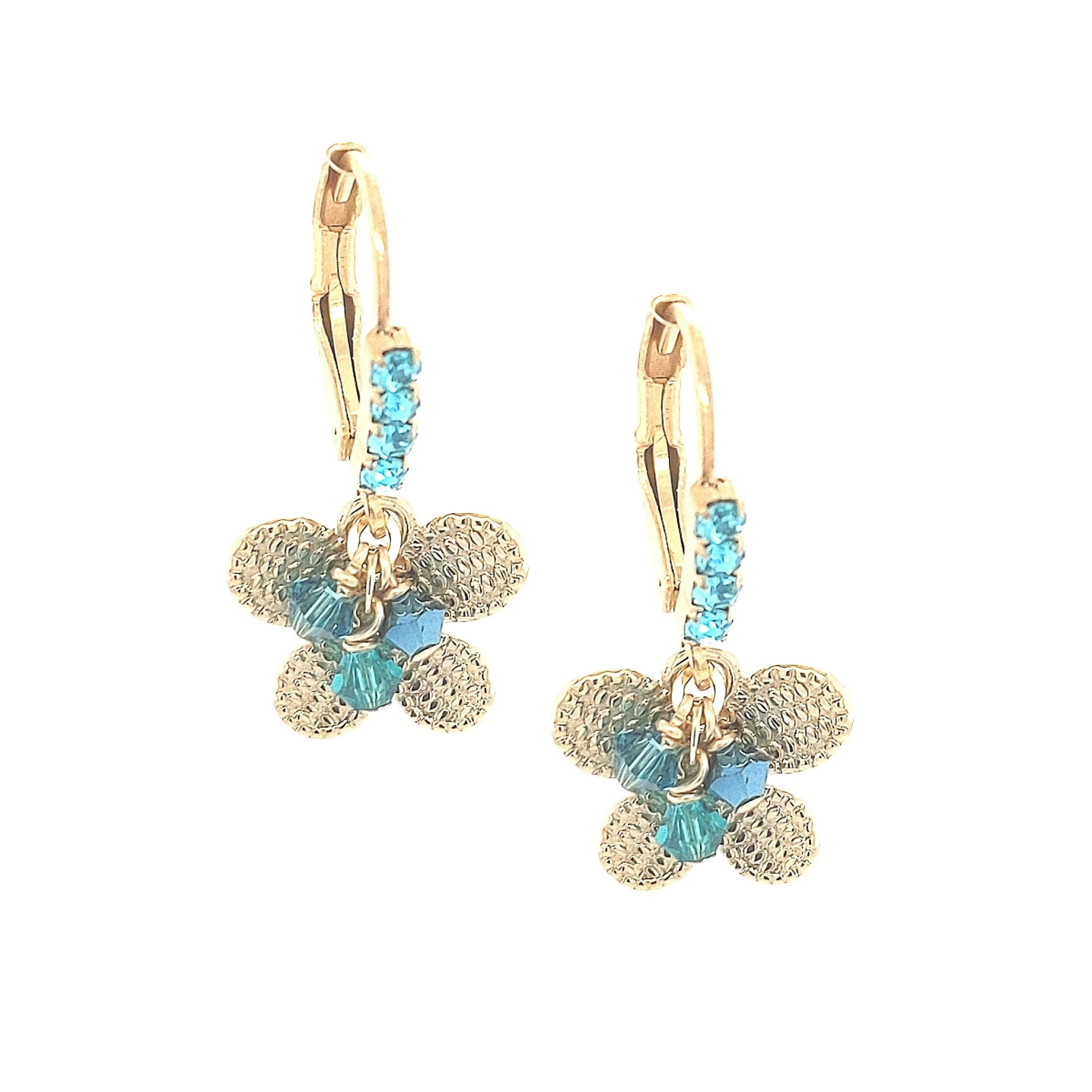 Artistic Ornament Surgical Steel Butterfly With Colored Crystals Earrings
