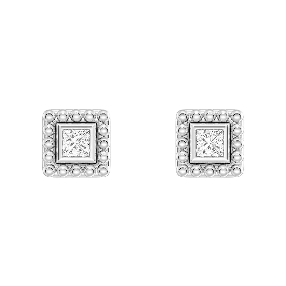 Convertible 2 in 1 Beaded Jacket Stud Earrings with Princess Cut Lab Diamond Dainty Edge Classic Choice