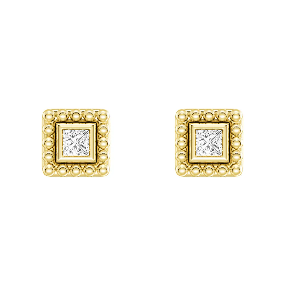 Luminous Edge Convertible 2 in 1 Beaded Jacket Stud Earrings with Princess Cut Lab Diamond