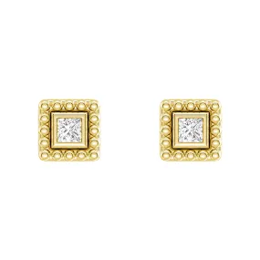 Luminous Edge Convertible 2 in 1 Beaded Jacket Stud Earrings with Princess Cut Lab Diamond