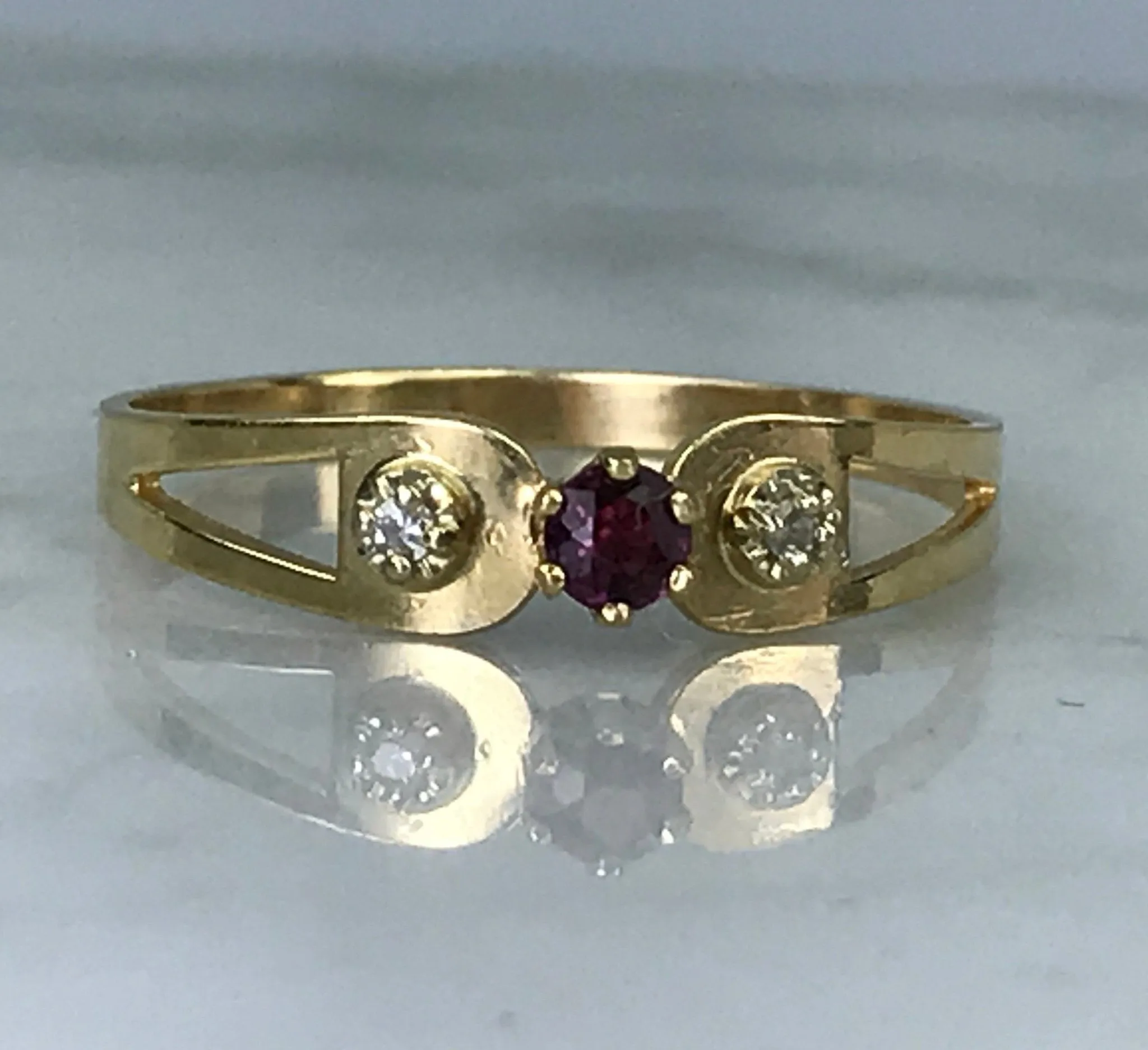 Vintage Ruby Diamond Ring in 10K Yellow Gold. July Birthstone. 15th Anniversary. Estate Jewelry Artisan Jewelry Unisex Appeal