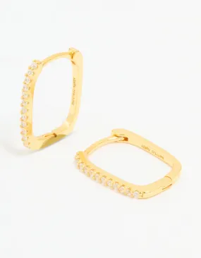 Gold Plated Sterling Silver Cubic Zirconia Pav?? Oblong Hoop Earrings Elegant Look
