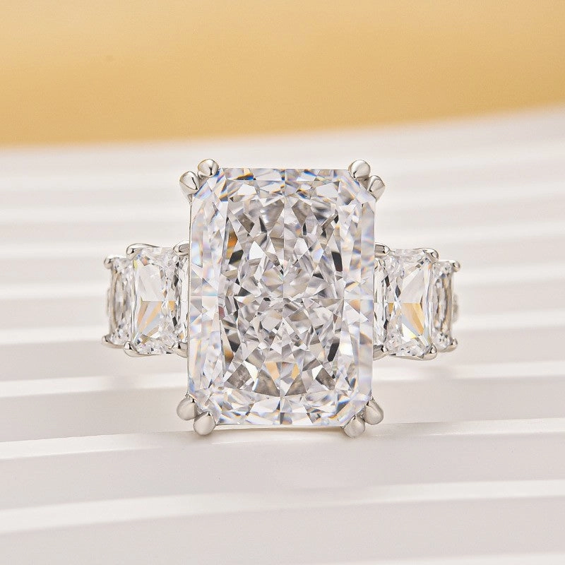 Elite Highlight 10.0Ct Radiant Cut Three Stone Luxe Engagement Ring In Sterling Silver