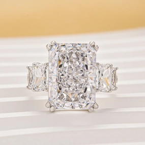 Elite Highlight 10.0Ct Radiant Cut Three Stone Luxe Engagement Ring In Sterling Silver