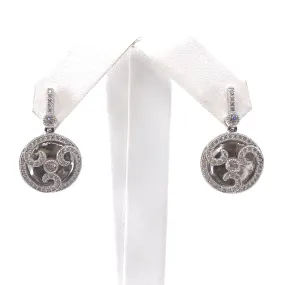 Sterling Silver MicroPave CZ Circle with Swirls Earrings Matte Piece Rectangular Item