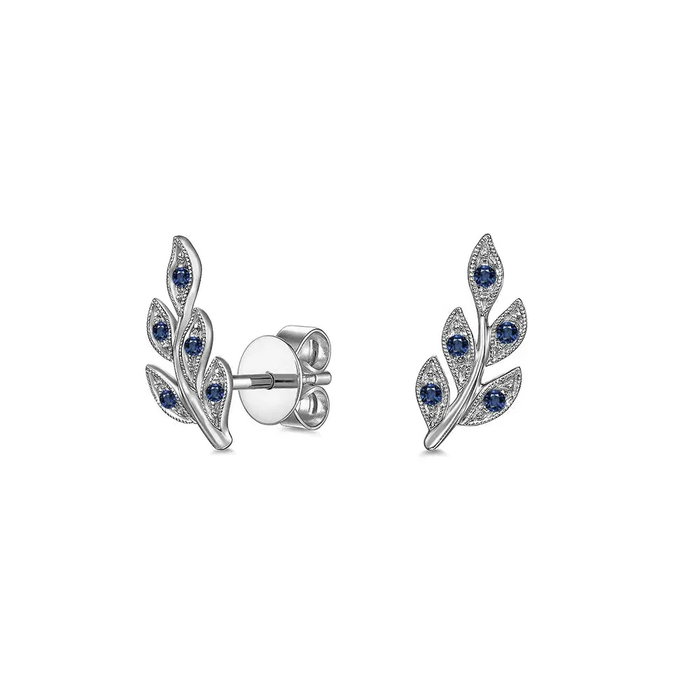 Couture Botanical Foliage Lab Grown Sapphire Stud Earrings Urban Favorite