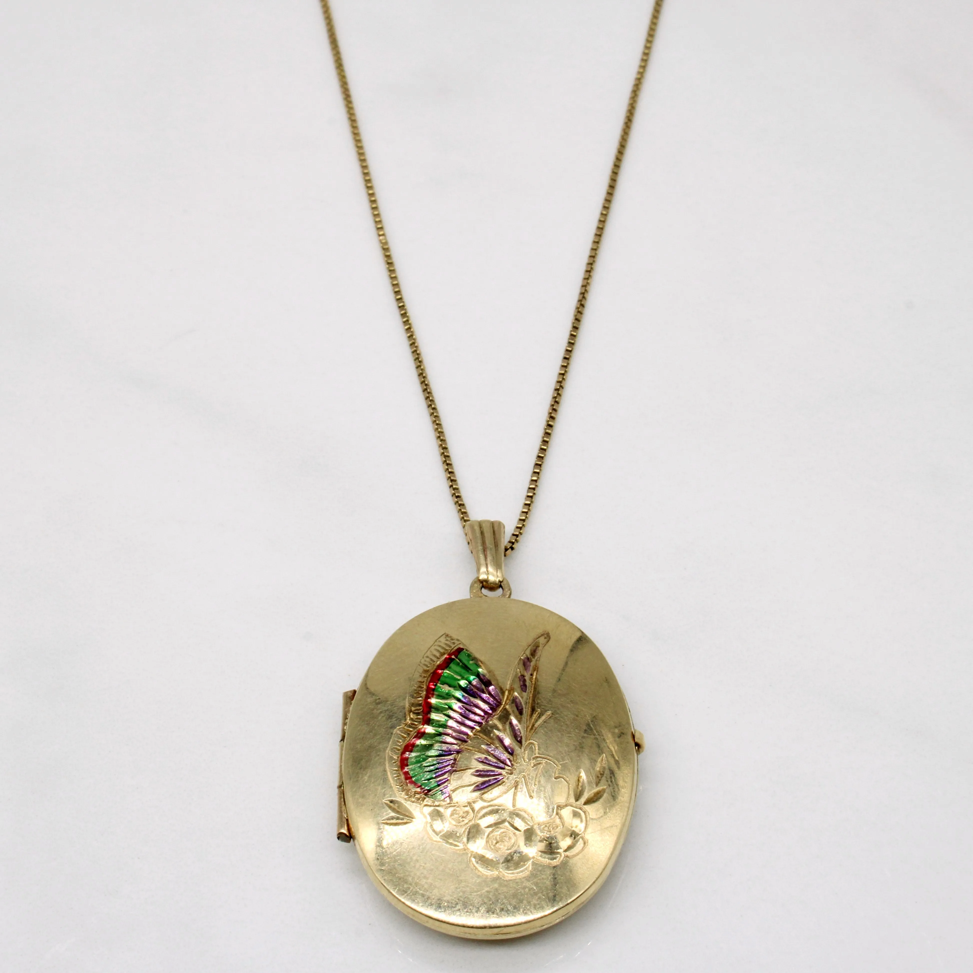 Statement Piece Trendy Outfit 10k Yellow Gold Painted Butterfly Locket & Necklace | 20" |