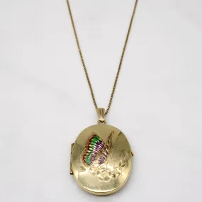 Statement Piece Trendy Outfit 10k Yellow Gold Painted Butterfly Locket & Necklace | 20" |