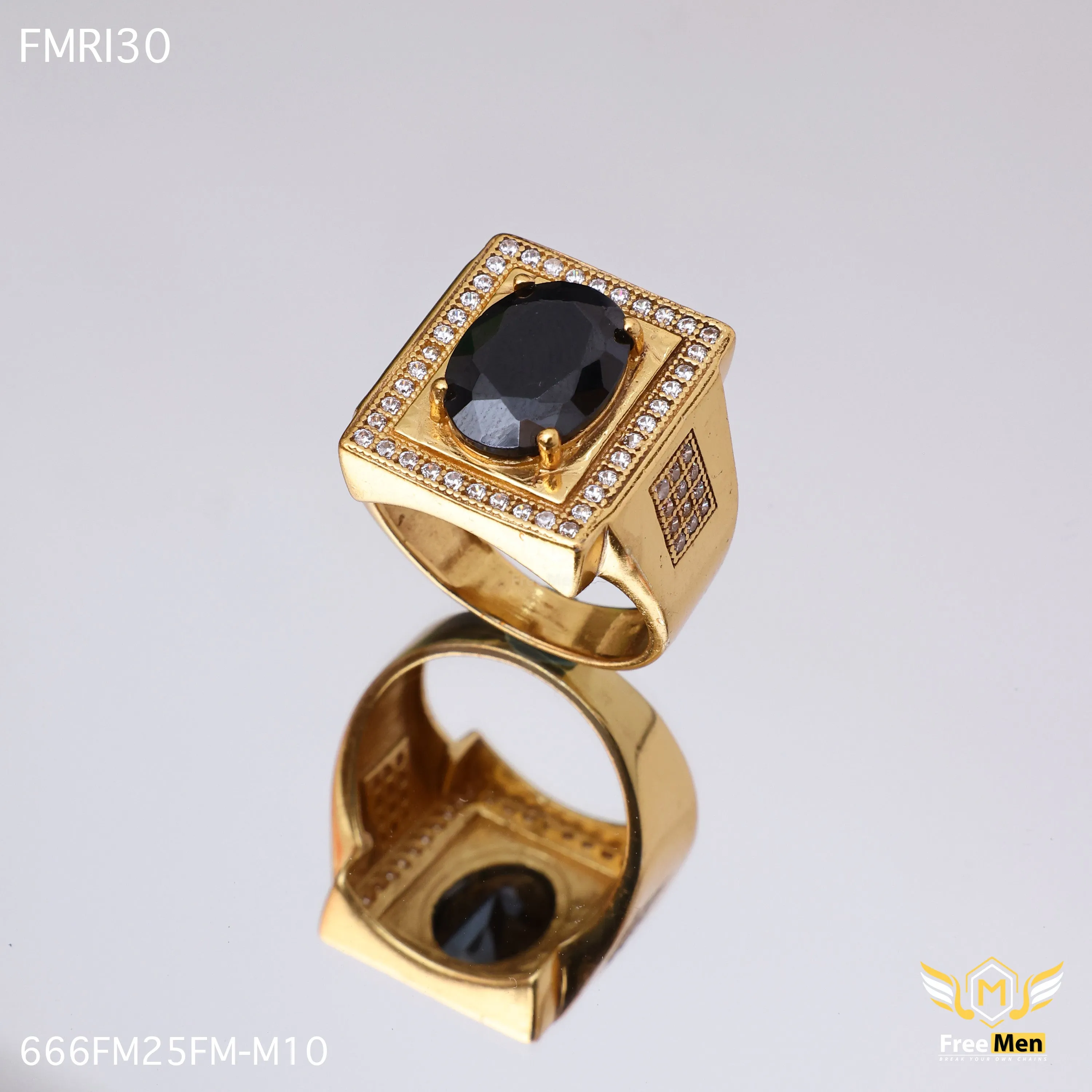 classic accessory Superior Embellishment Freemen Oblong Black AD Design Golden Ring - FMRI30
