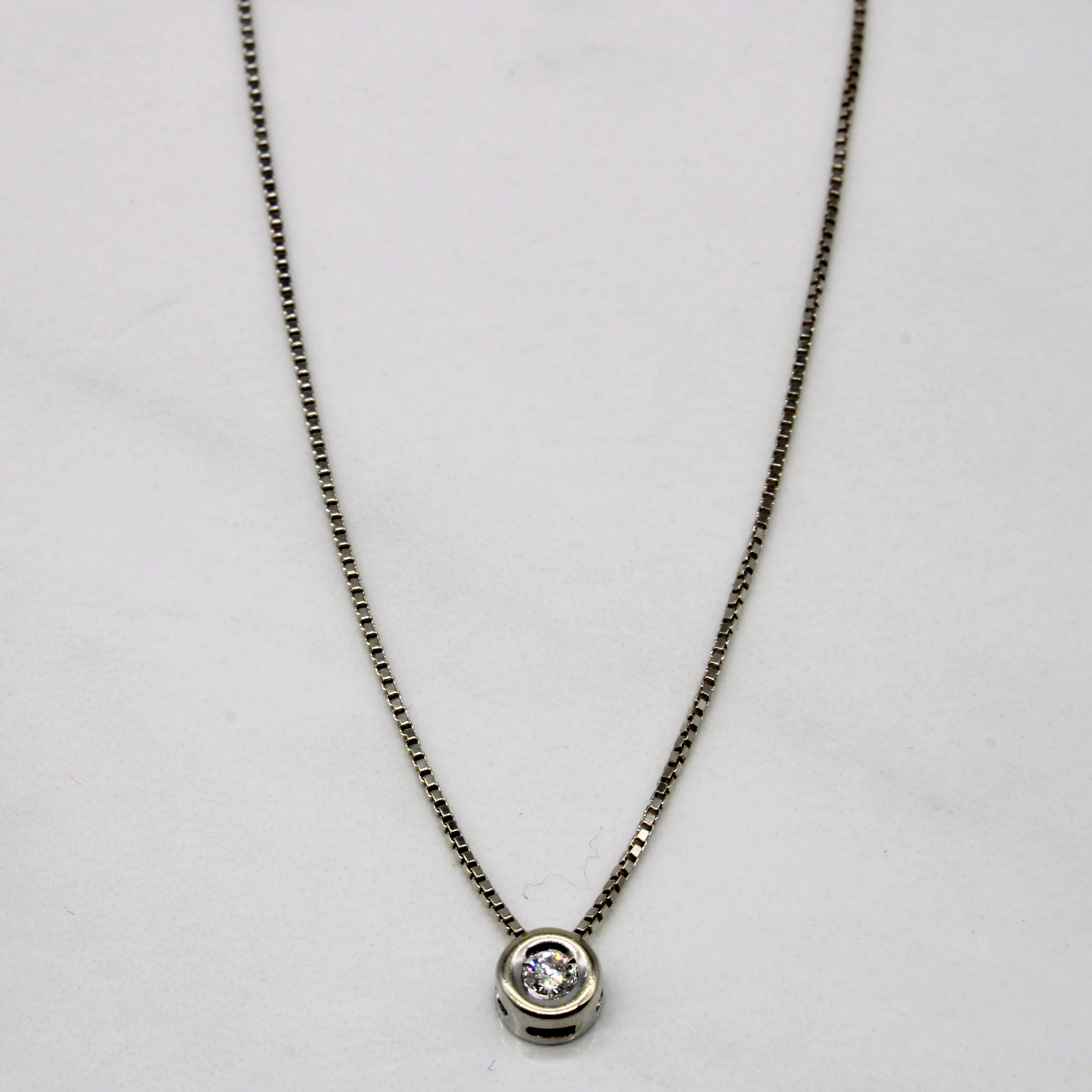 Bezel Set Diamond Pendant Necklace | 0.06ct | 17" | Formal Event Crisp Shine