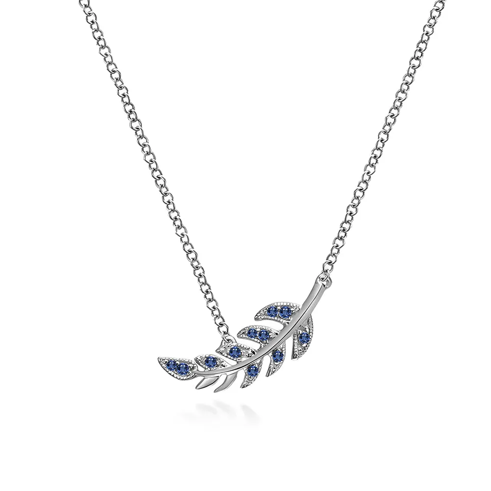 Couture Botanical Foliage Lab Grown Sapphire Necklace Bold Glow Everyday Finish