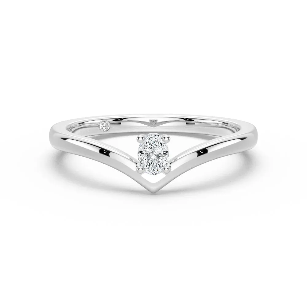 V Shaped Oval Lab Grown Diamond Solitaire Ring Dynamic Style