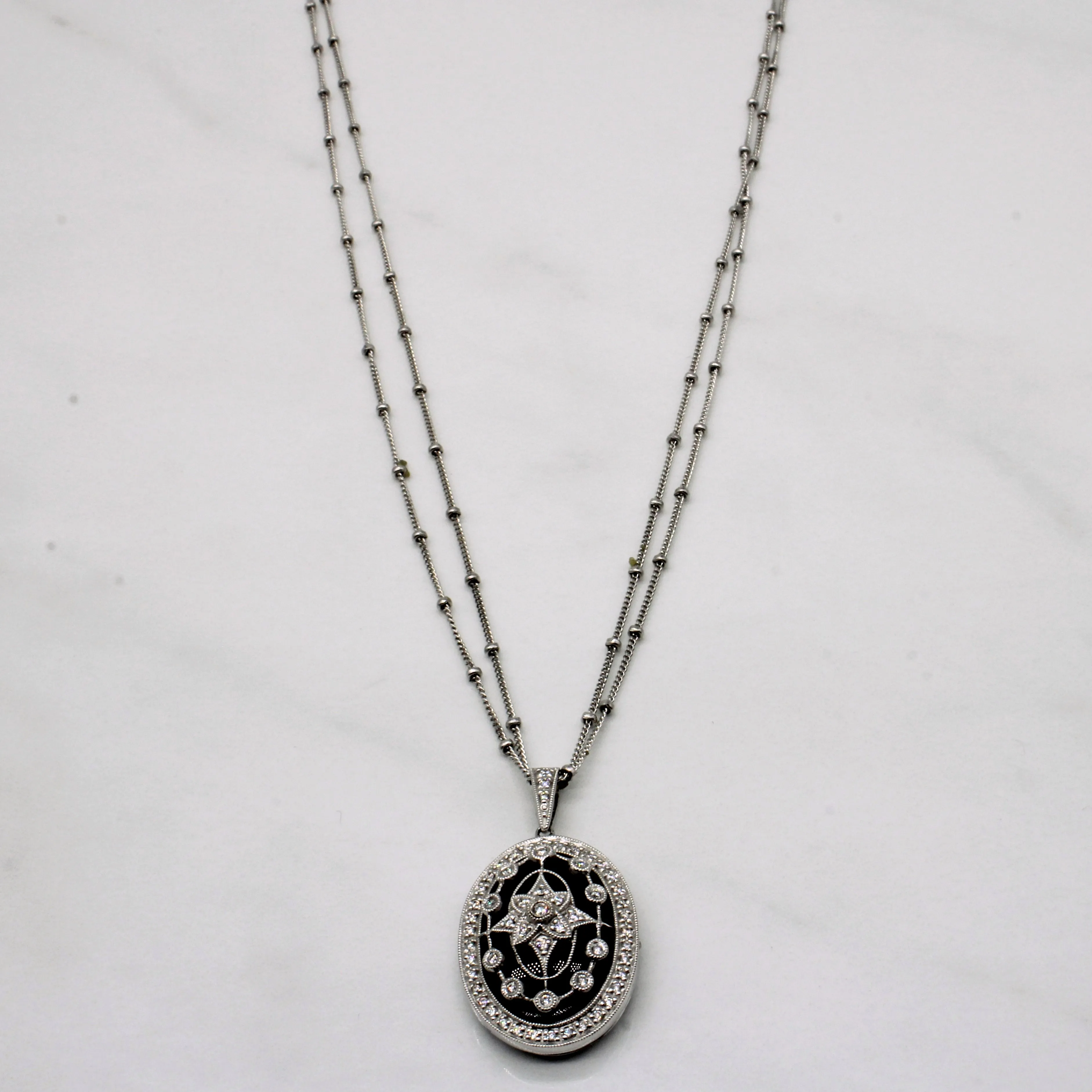 Onyx & Diamond Locket Necklace | 2.75ct, 0.20ctw | 18" | Weekend Piece