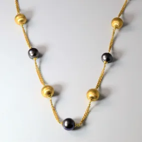 Beaded Gold & Black Pearl Necklace | 16" | Graceful Design Date night