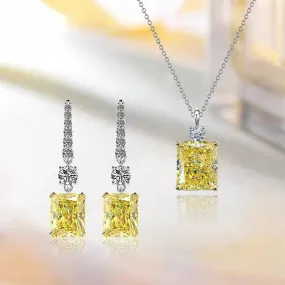 Luxury Look Louily Elegant Radiant Cut Yellow Sapphire 2PC Jewelry Set In Sterling Silver