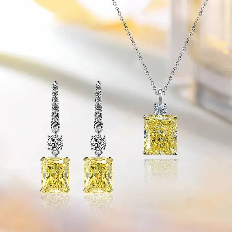 Luxury Look Louily Elegant Radiant Cut Yellow Sapphire 2PC Jewelry Set In Sterling Silver