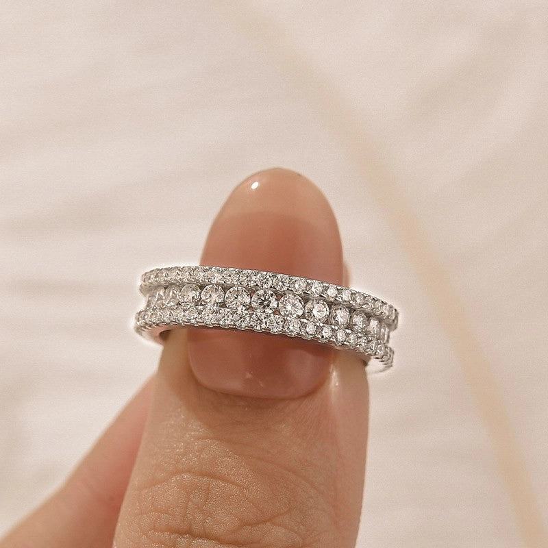 Moissanite 2.5Ct Classic Round Cut Wide Wedding Band In Sterling Silver Stylish Edge Trendy Look