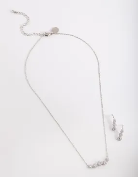 Sleek Look Opulent Shine Cubic Zirconia Flower Row Necklace Earrings Set