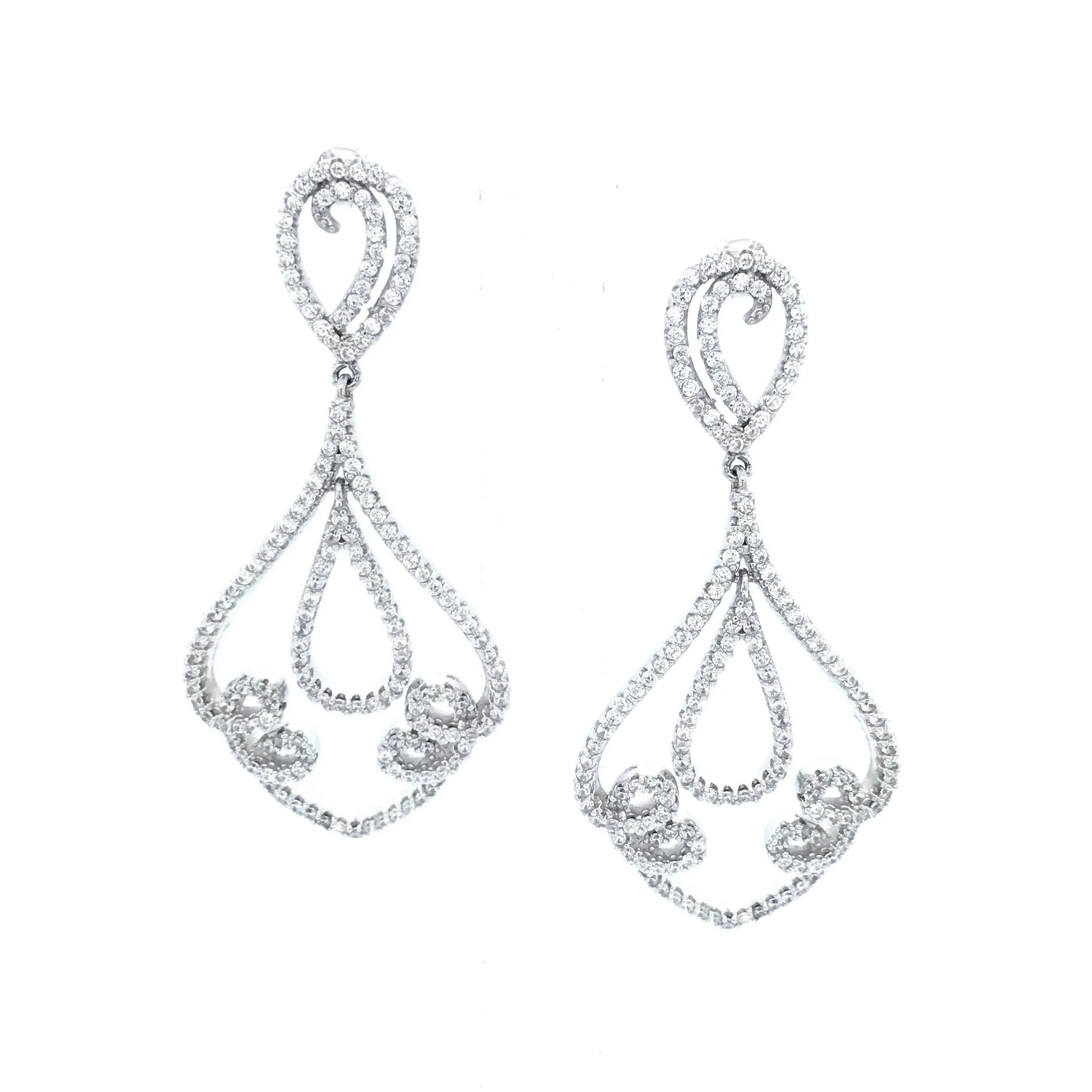 Rhodium Plated Sterling Silver Micropave CZ Marquis Earrings Beach Piece