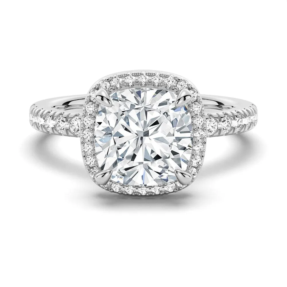 Luxury Design Cushion Cut Halo Moissanite Engagement Ring