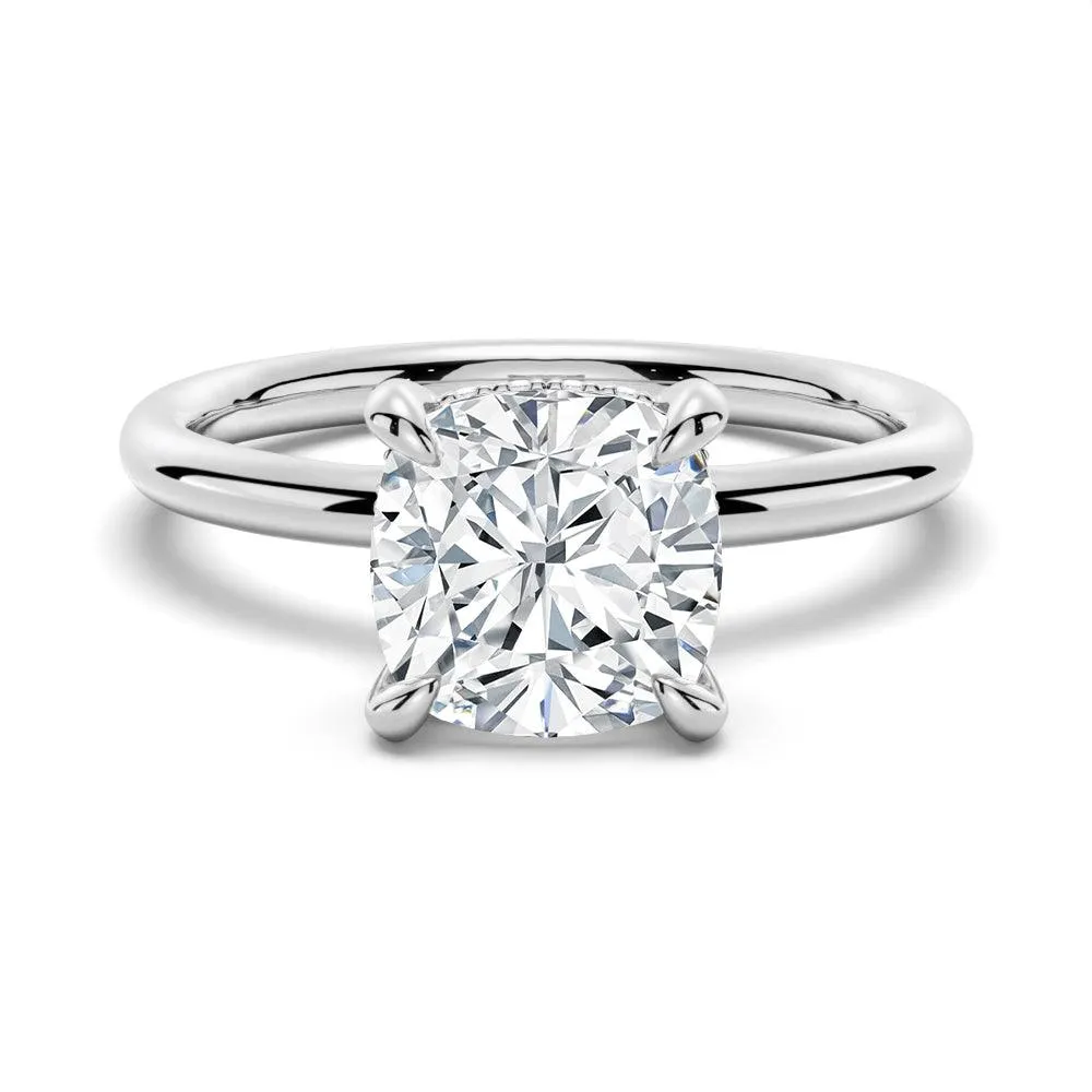 Cushion Cut Solitaire Moissanite Engagement Ring With Hidden Halo Traditional Trinket