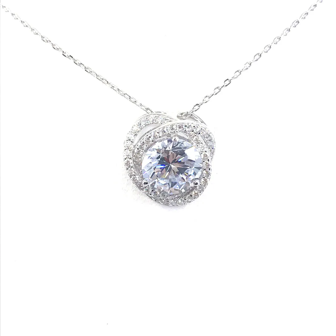 Sterling Silver Circle Micropave and Solitaire CZ Pendant Necklace Youthful Spirit Engagement Gift