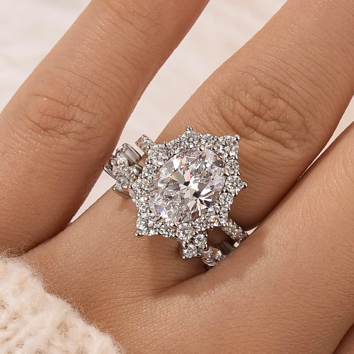 Vintage Halo 3.0Ct Oval Cut Wedding Ring Set With Unique Wedding Band Effortless Style Effortless Glow