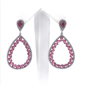 Premium Finish Sterling Silver Large Pink Teardrop Earrings