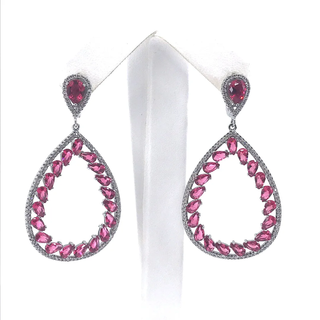 Premium Finish Sterling Silver Large Pink Teardrop Earrings