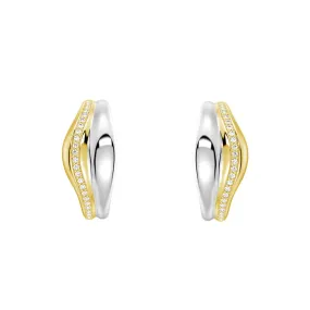 Two-Tone Semi Hoop Eearrings with Edge-Stitched Diamonds Opulent Touch Vibrant Jewelry