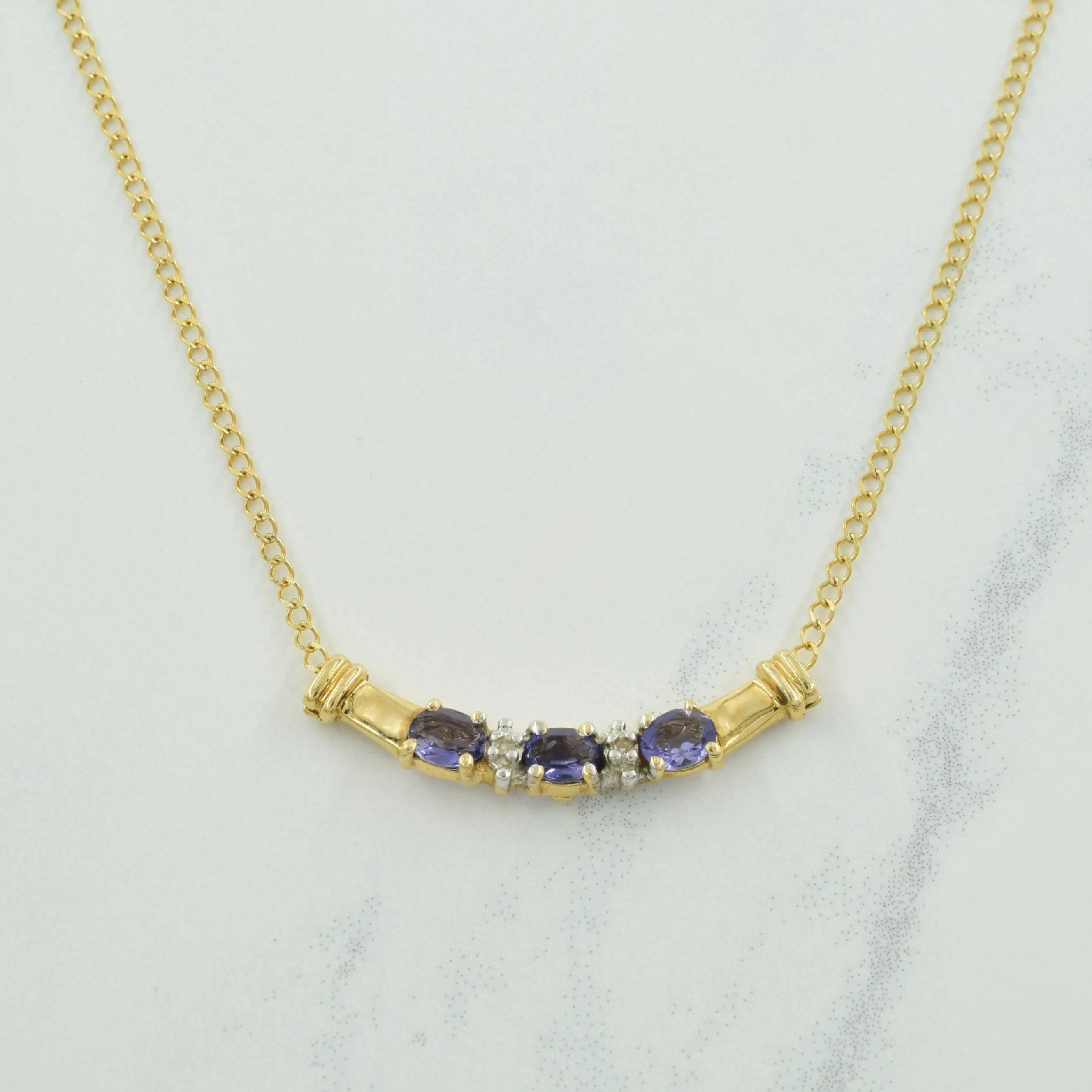 Classic Detailing Iolite & Diamond Pendant Necklace | 0.36ctw, 0.01ctw | 17.50" |