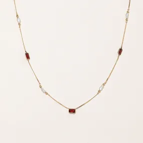 Luxury Touch Design Garnet & Rice Pearl Necklace | 5.00ctw | 24" |