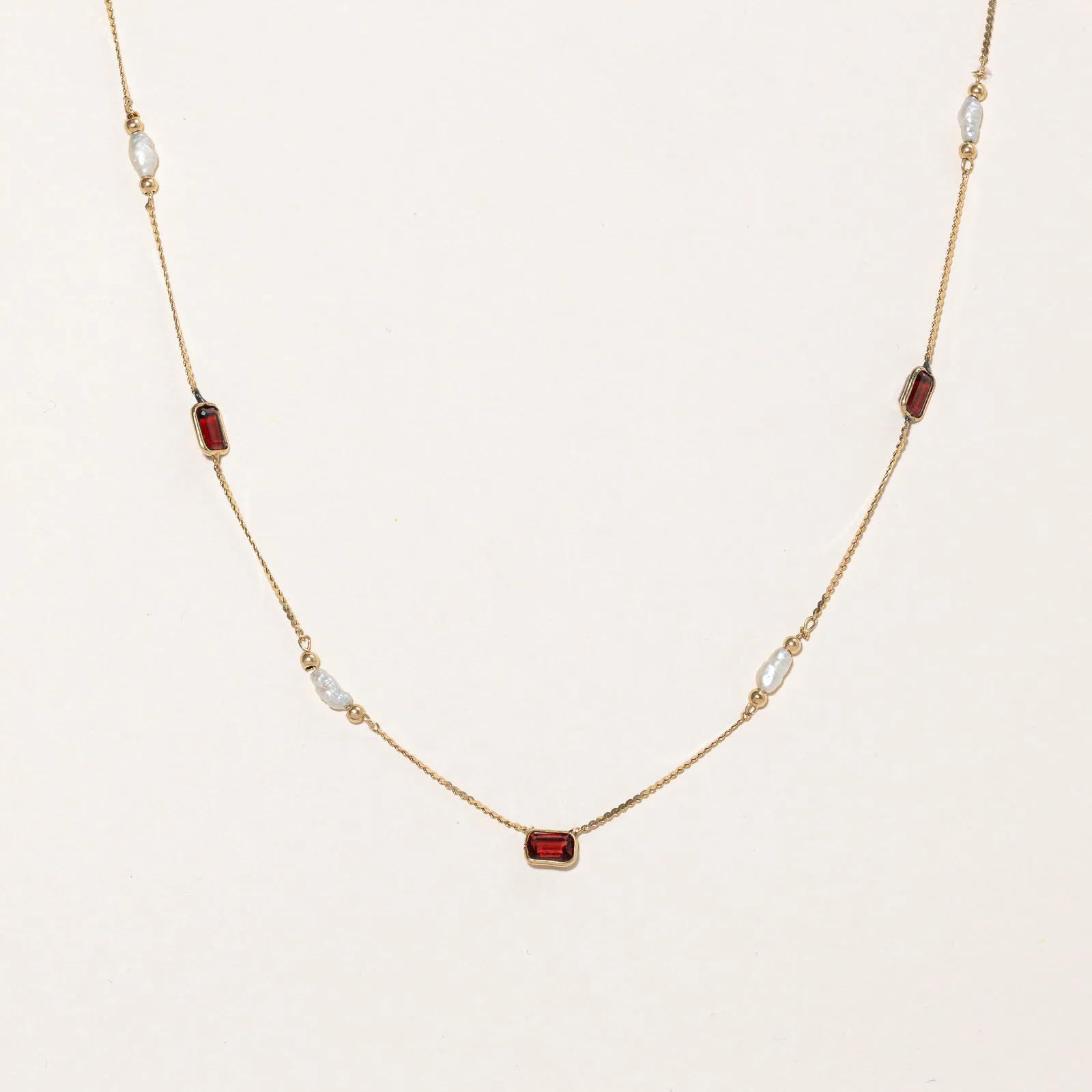 Luxury Touch Design Garnet & Rice Pearl Necklace | 5.00ctw | 24" |