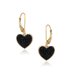 Creative Item Surgical Steel Black Heart on Huggie Earrings