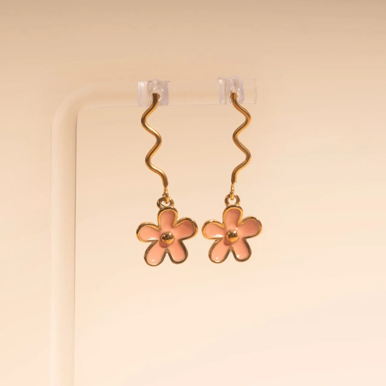 Oval Item Festive Adornment Pink Flower Dangle Stud Earrings