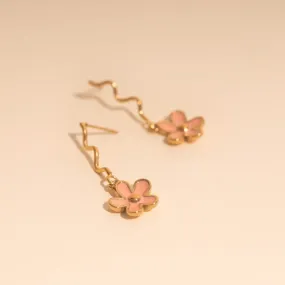 Pink Flower Dangle Stud Earrings Summer Accent Formal Accessory