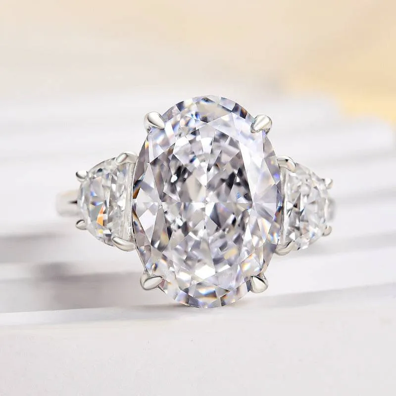 Night Shine Evening Glamour Louily Excellent Crushed Ice Oval Cut Three Stone Engagement Ring