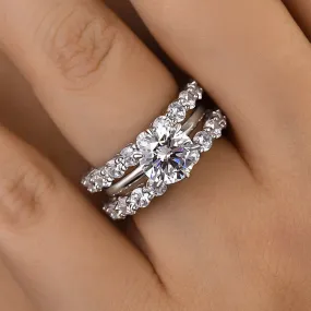 Louily Classic Round Cut 3-Pieces Wedding Set In Sterling Silver Pretty Detail Vibrant Charm