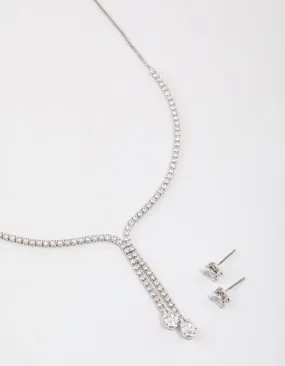 Smooth Surface Silver Cup Chain Y-Neck Jewellery Set