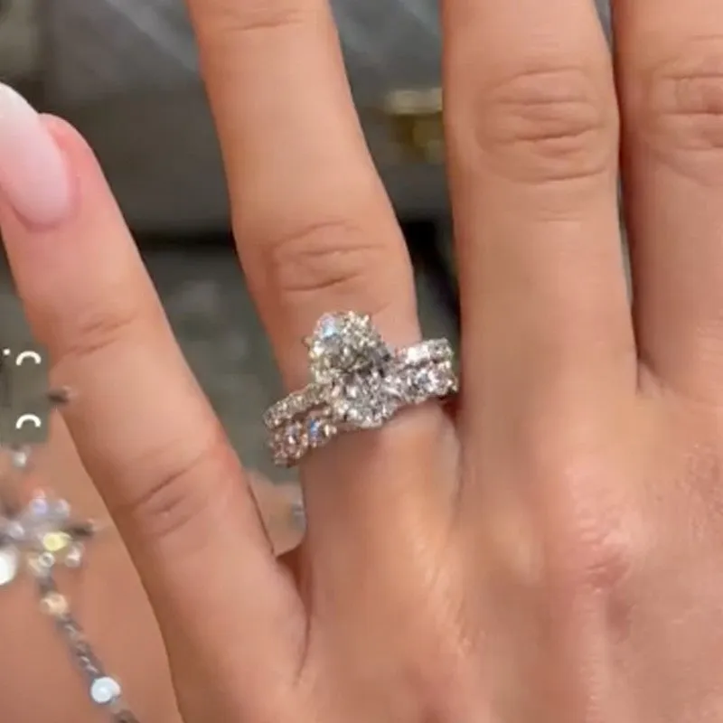 Precious Gemstones Bold Statement 4.0Ct Oval Cut Engagement Ring Travel Ring With Round Cut Full Wedding Band