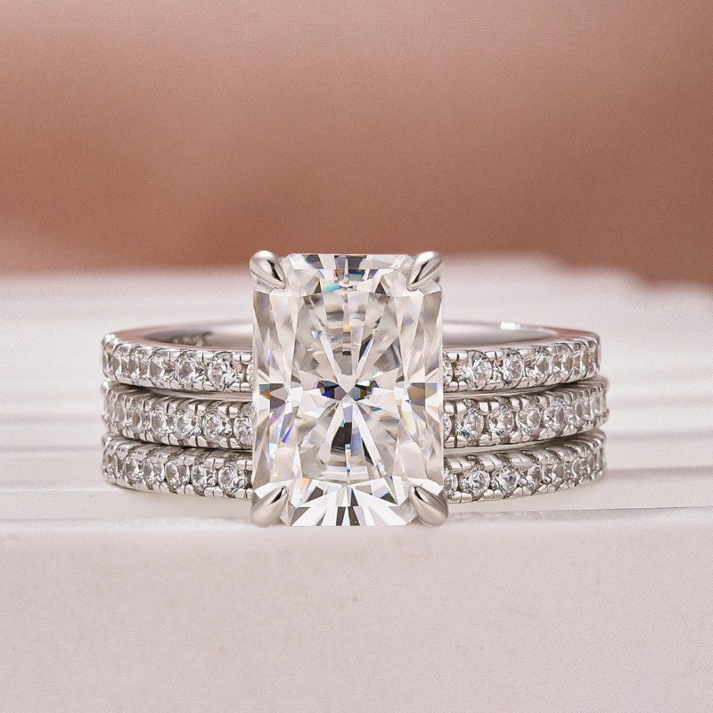 Radiant Craftwork Alluring Shine 3.5Ct Radiant Cut 3PC White Gold Moissanite Diamond Wedding Ring