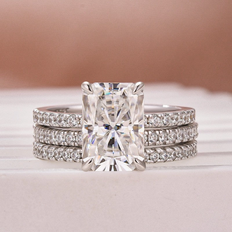 3.5Ct Radiant Cut 3PC White Gold Moissanite Diamond Wedding Ring Glam Touch Elegant Fashion