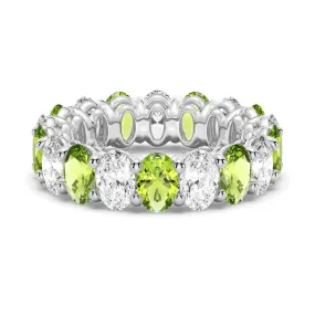 6.6 CT. Lab Grown White Sapphire with Green Peridot Gemstone Band Artist Signed Bright Look