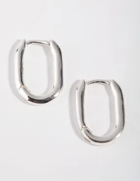 Distinct Piece Sterling Silver Sleek Oval Huggie Earrings
