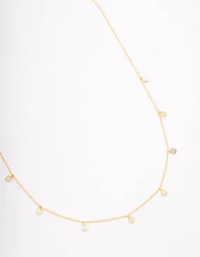 Lively Feature Finest Form Gold Plated Sterling Silver Cubic Zirconia Droplet Pendant Necklace